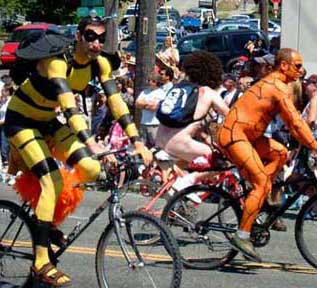 bodypainted bicyclist