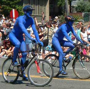 bodypainted bicyclist