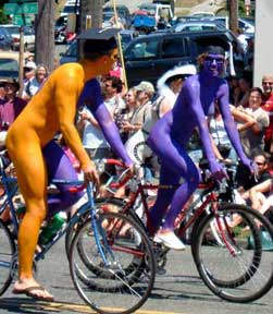 bodypainted bicyclist