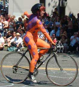 bodypainted bicyclist