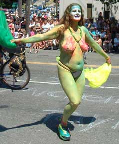 bodypainted bicyclist