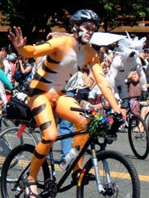 bodypainted bicyclist