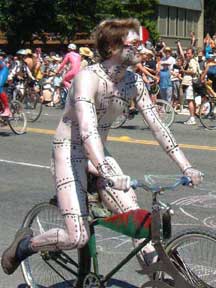 bodypainted bicyclist