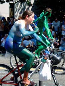 bodypainted bicyclist